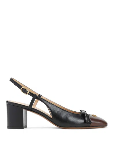 Valentino Leather Vlogo Signature Pumps With Block Heel In Brown