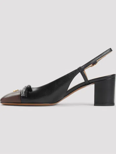 Valentino Leather Vlogo Signature Pumps With Block Heel In Brown