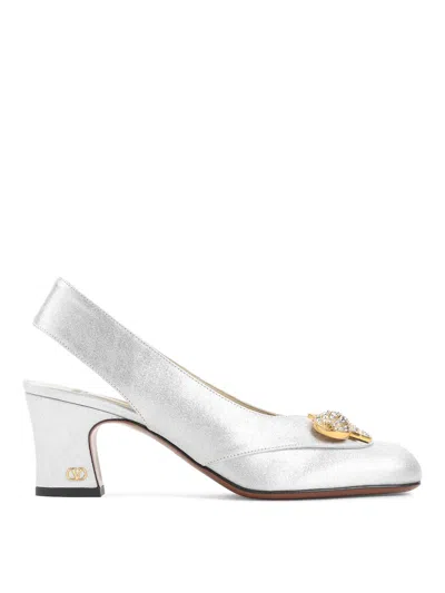 Valentino Garavani Block Heel Embellished Slingback Square Toe Pumps In White