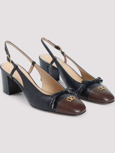 Valentino Leather Vlogo Signature Pumps With Block Heel In Brown