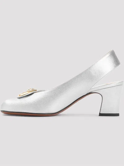 Valentino Garavani Block Heel Embellished Slingback Square Toe Pumps In White