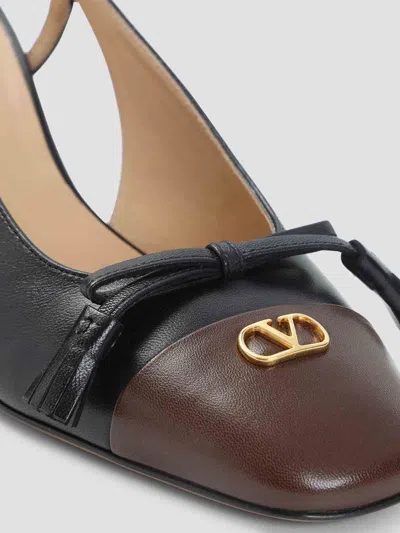 Valentino Leather Vlogo Signature Pumps With Block Heel In Brown