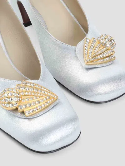 Valentino Garavani Block Heel Embellished Slingback Square Toe Pumps In White