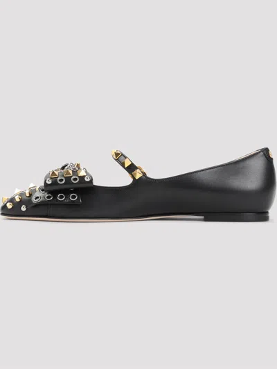 Valentino Ballerina Mary-jane Bowow With Studs In Black