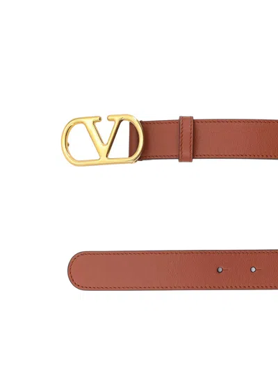 Valentino Womens Vlogo Signature Leather Belt Deep Caramel In Brown