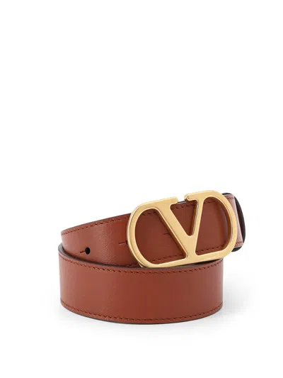 Valentino Womens Vlogo Signature Leather Belt Deep Caramel In Brown