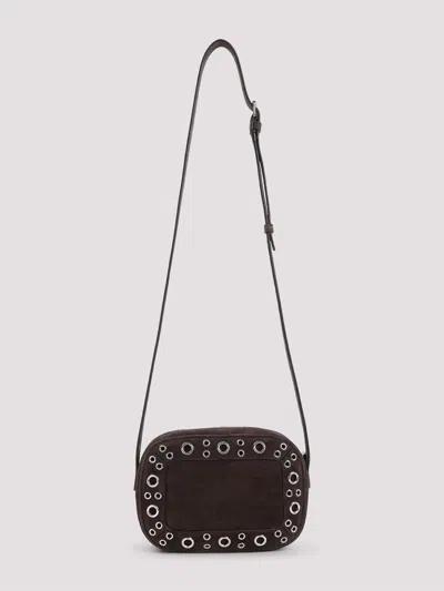 Valentino Garavani Dome-shaped Crossbody Bag With Metallic Eyelets And Adjustable Strap In Brown