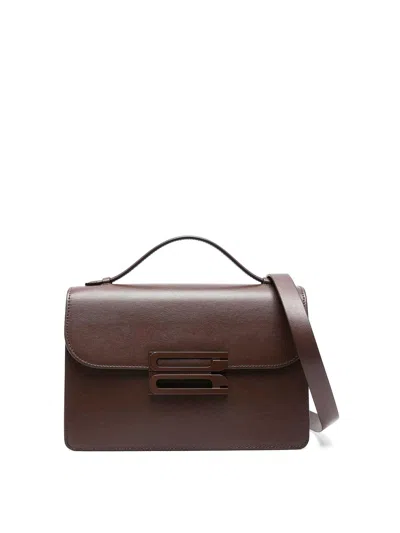 Victoria Beckham Rectangular Calfskin Shoulder Bag With Modern Clasp In Brown