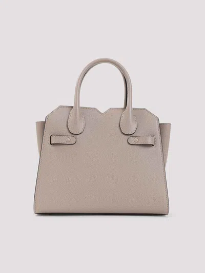 Valextra Sahara Calf Leather Milano Mini Handbag In Gray