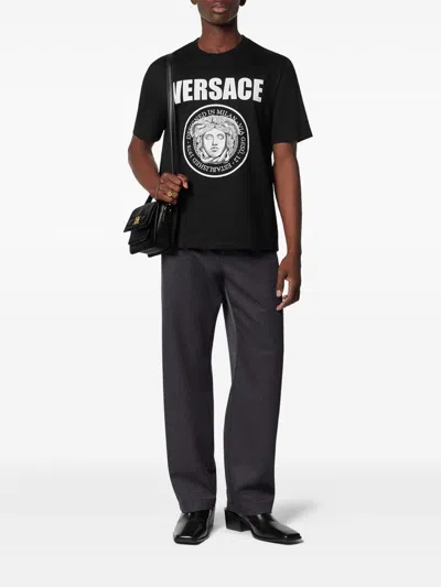 Versace T-shirt With Logo In Black