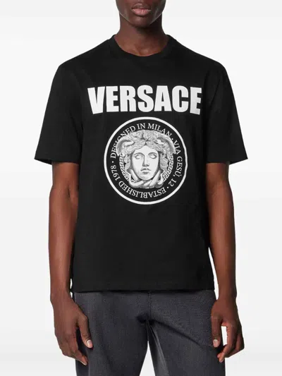 Versace T-shirt With Logo In Black