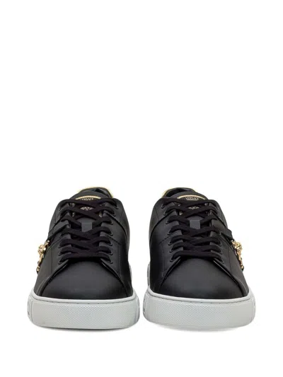Versace Black Low Top Sneakers With Contrasting Heel With Logo Lettering And Medusa Plaque In Tech Fabric Ma In Black