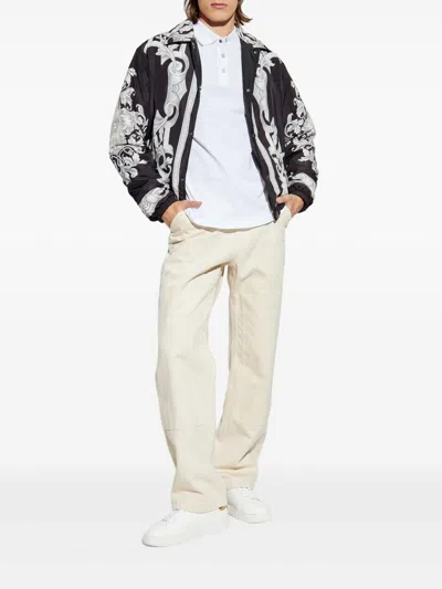 Versace Printed Drawstring Hem Jacket In Silver