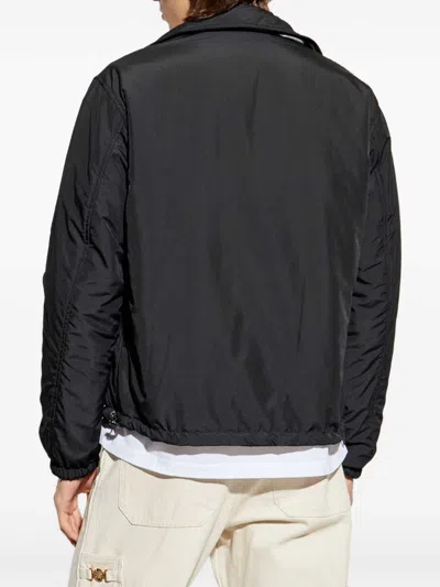 Versace Printed Drawstring Hem Jacket In Silver