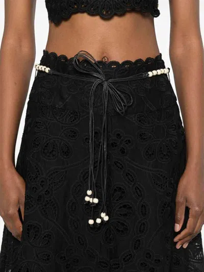 Zimmermann Flared Midi Skirt With Embroidered Openwork Design In Black