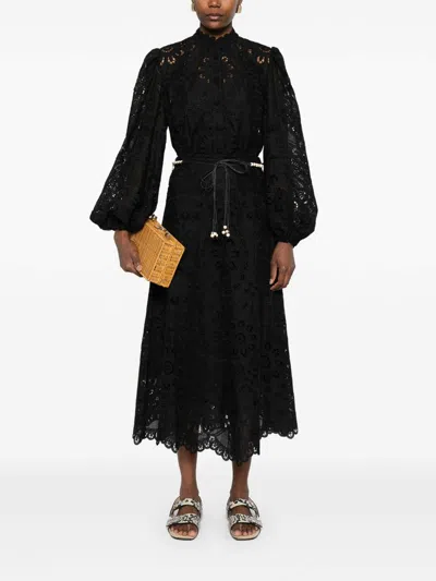 Zimmermann Rhiannon Guipure Lace Trim Cotton Shirt In Black