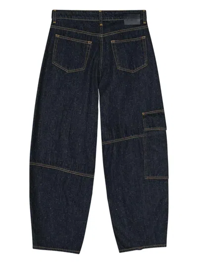Ganni Checkered Patch Cargo Jeans In Blue