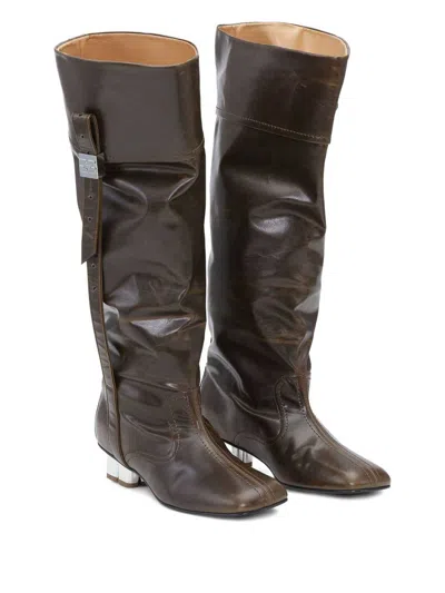 Ganni Dark Olive Knee Boots In Green