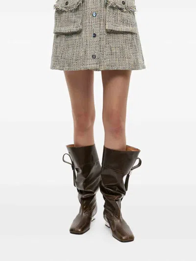 Ganni Dark Olive Knee Boots In Green