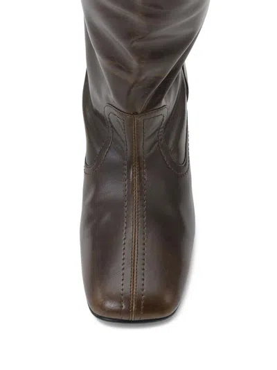 Ganni Dark Olive Knee Boots In Green