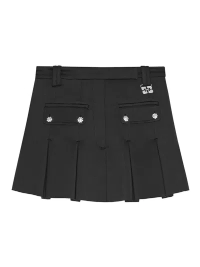 Ganni Black Pleated Mini Skirt In Gray