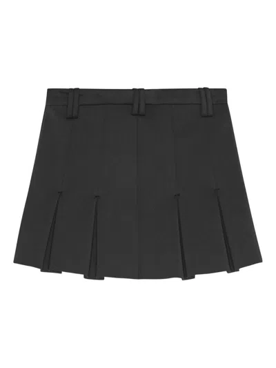 Ganni Black Pleated Mini Skirt In Gray