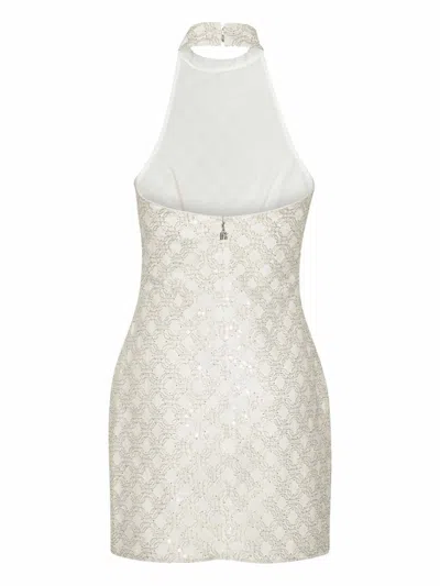 Rotate Birger Christensen Cream Mini Dress With All-over Sequins And Halter Neck In White