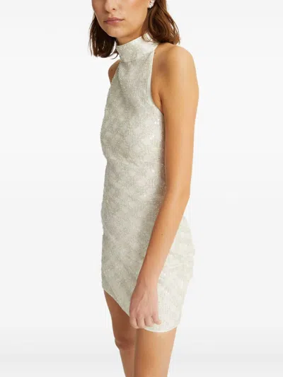 Rotate Birger Christensen Cream Mini Dress With All-over Sequins And Halter Neck In White