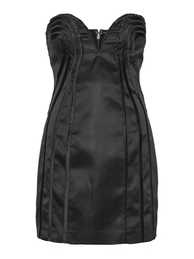 Rotate Birger Christensen Satin Mini Dress With Sweetheart Neckline Rotate In Black