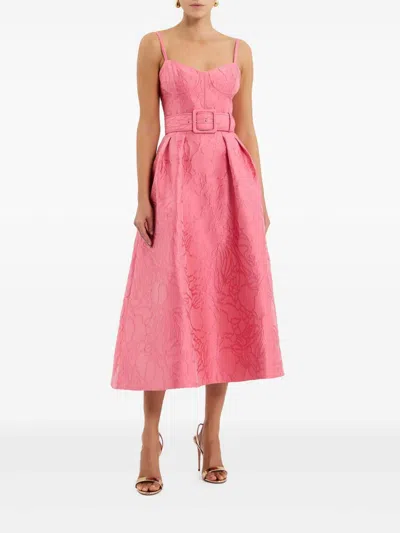 Rebecca Vallance Midi Dress With Floral Embossing In Pink