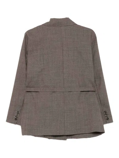 Soeur 'drew' Double-breasted Blazer In Brown With Belted Waist In Gray