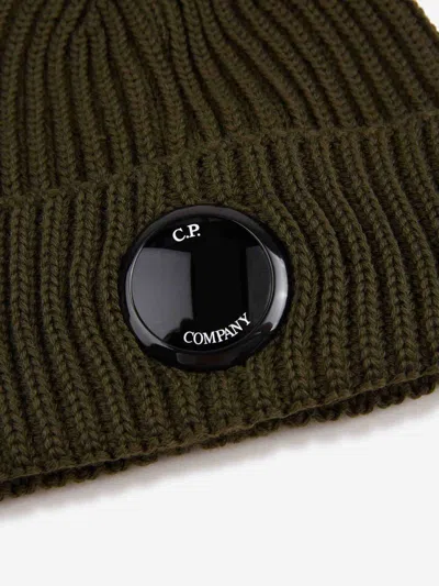 C.p. Company Ribbed Lens Beanie Hat In Green