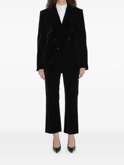 Saint Laurent Cassandre Double-breasted Wool Gabardine Blazer In Black