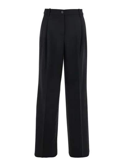 Pinko Black Tailored Trousers With Front Pleats In Cotton Woman In Black