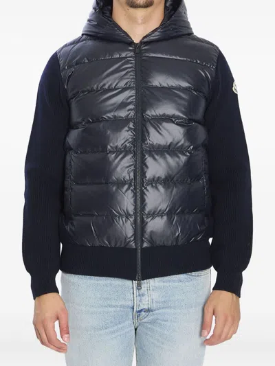 Moncler Hooded Quilted Front Cardigan Knitwear In Black