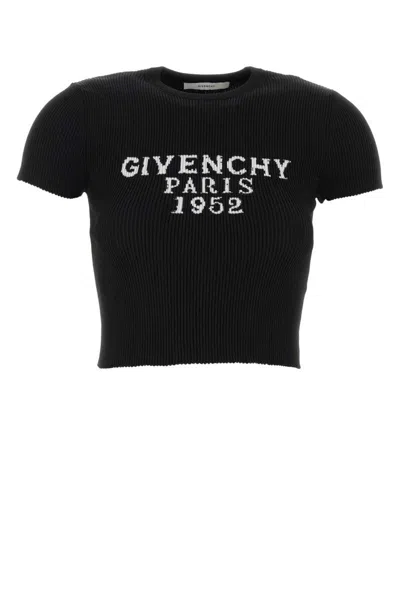 Givenchy Short-sleeved Knitted Cropped Top In Black