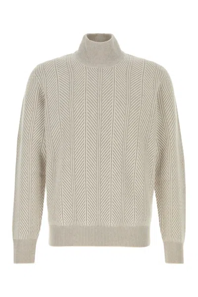 Brunello Cucinelli Light Grey Textured Sweater In Gray