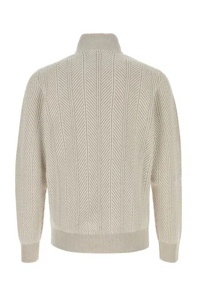 Brunello Cucinelli Light Grey Textured Sweater In Gray