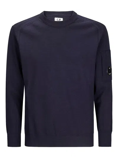 C.p. Company Logo Wool Crewneck Sweater In Blue