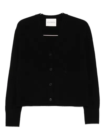 Closed Wool V-necked Cardigan In Black