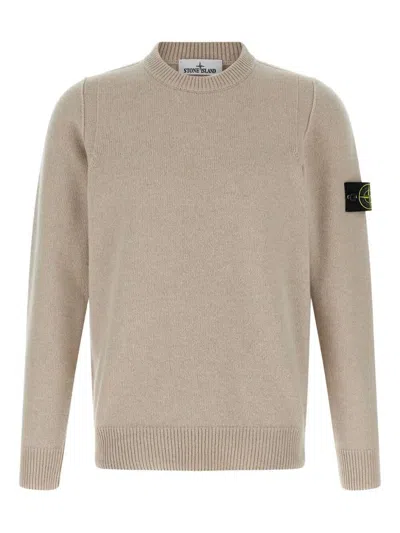 Stone Island Crew Neck Wool Sweater With Reverse Stitch Details Clothing In Neutral