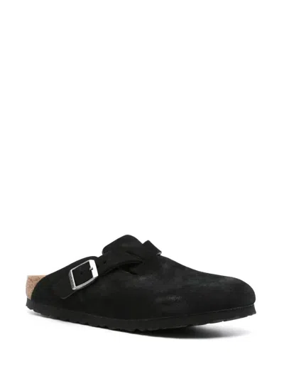 Birkenstock Boston Unisex Suede Mule Shoes In Black