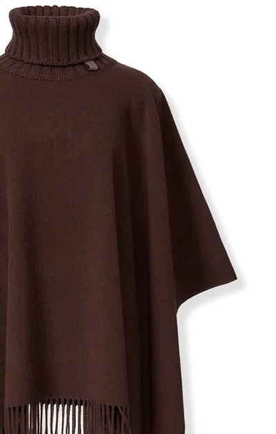 Fabiana Filippi Turtleneck Fringe Poncho In Brown