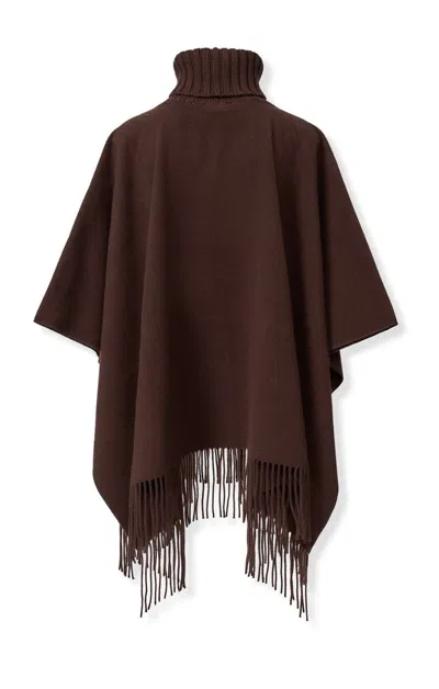 Fabiana Filippi Turtleneck Fringe Poncho In Brown