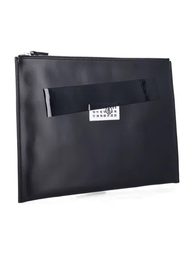 Mm6 Maison Margiela Logo Patch Medium Pouch Bag In Black