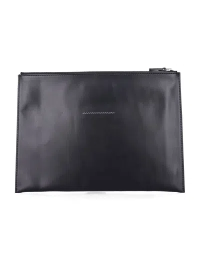 Mm6 Maison Margiela Logo Patch Medium Pouch Bag In Black