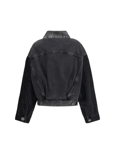 Pinko Stonewashed Embellished Denim Jacket In Black