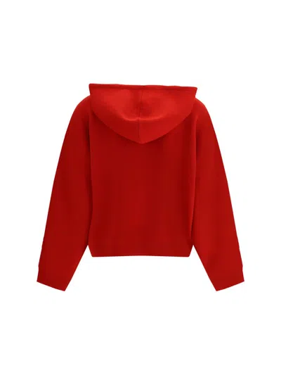 Tory Burch Logo-embroidered Knitted Hoodie In Red