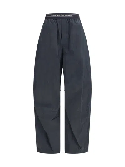 Alexander Wang Trousers With Elastic Waistband And Contrasting Jacquard Logo In Black