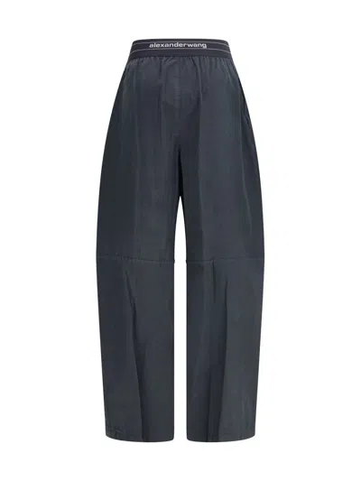 Alexander Wang Trousers With Elastic Waistband And Contrasting Jacquard Logo In Black